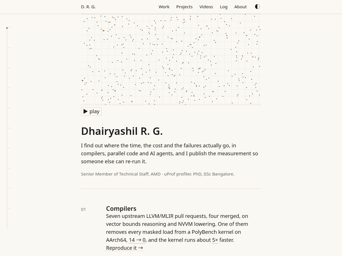 Landing-page snapshot of dhairyashilrg.dev