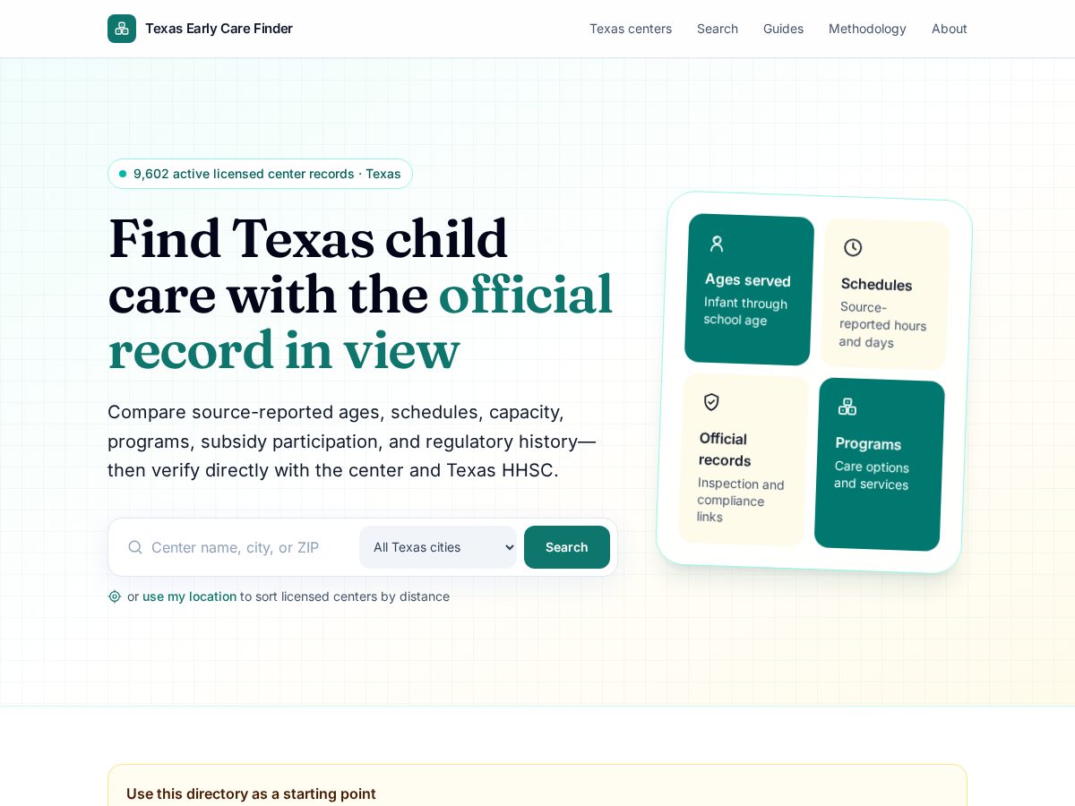 Landing-page snapshot of earlycarefinder.org