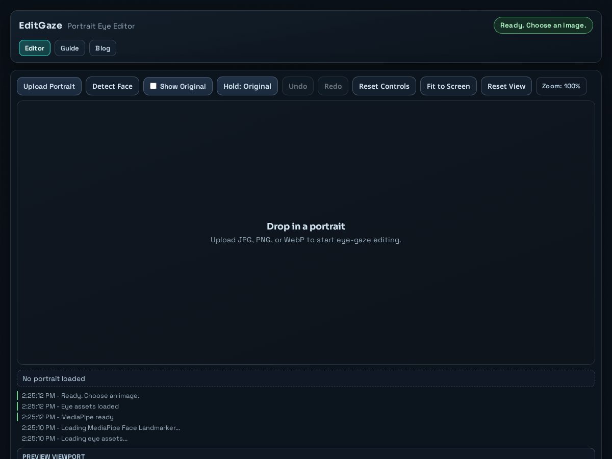 Landing-page snapshot of editgaze.com