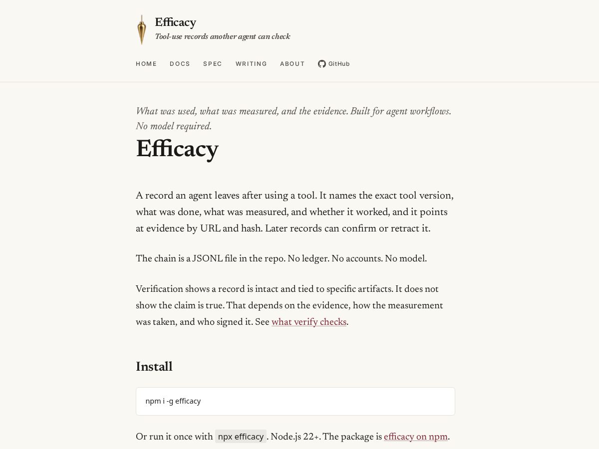 Landing-page snapshot of efficacy.dev