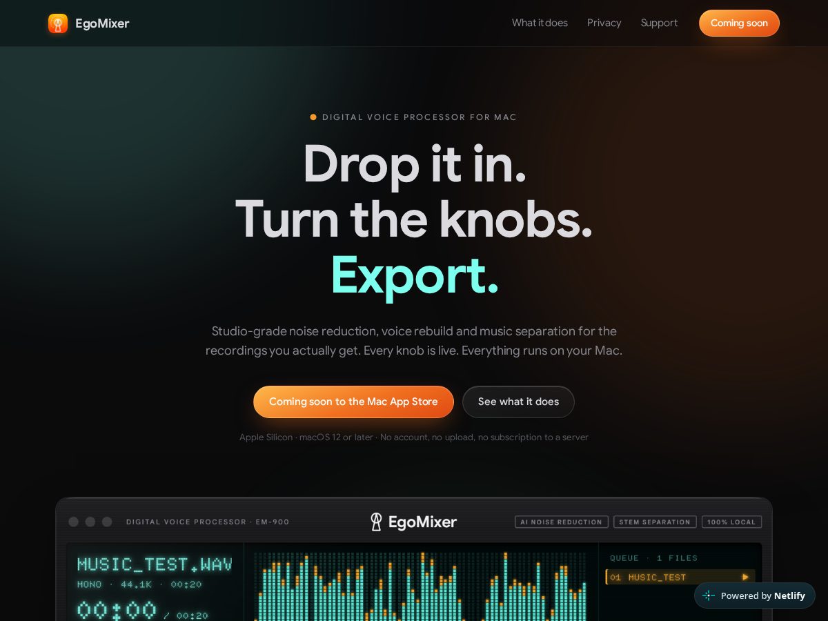 Landing-page snapshot of egomixer.com