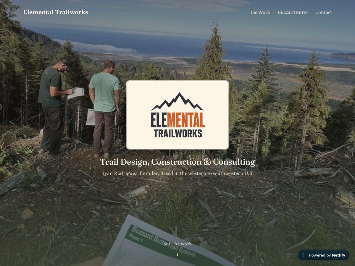 Landing-page snapshot of elementaltrailworks.com