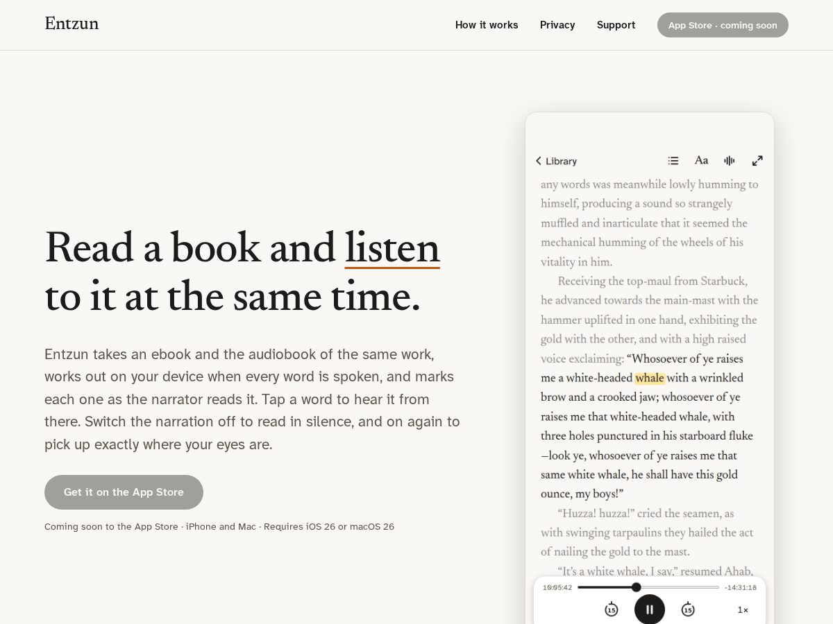 Landing-page snapshot of entzun.ink