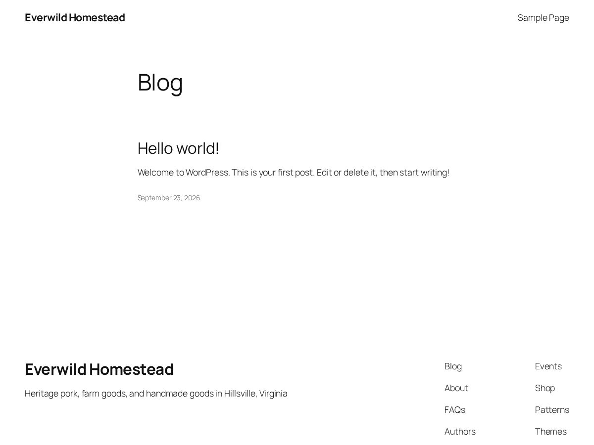 Landing-page snapshot of everwild-homestead.com