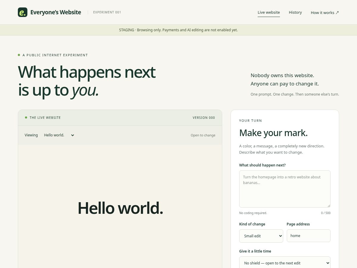 Landing-page snapshot of everyoneswebsite.com