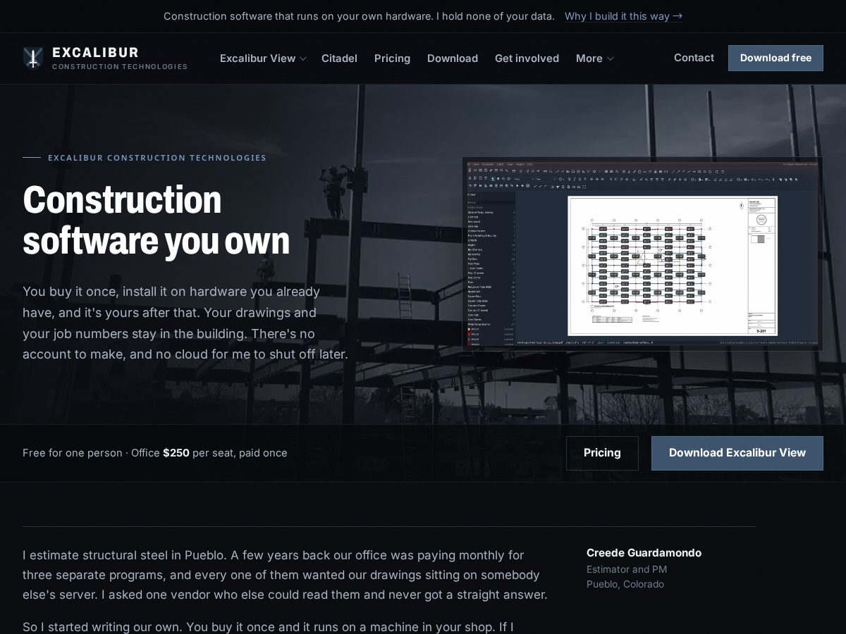 Landing-page snapshot of excaliburct.com