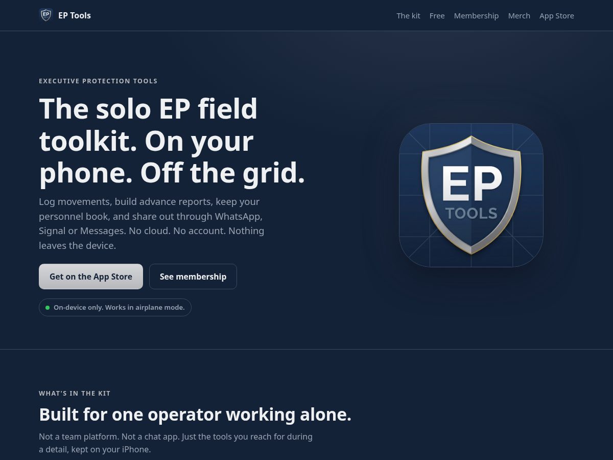 Landing-page snapshot of executiveprotectiontools.com
