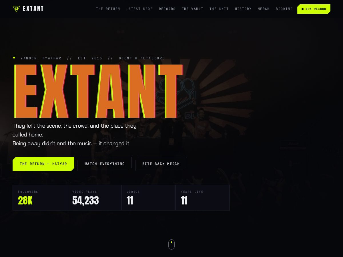 Landing-page snapshot of extant.band