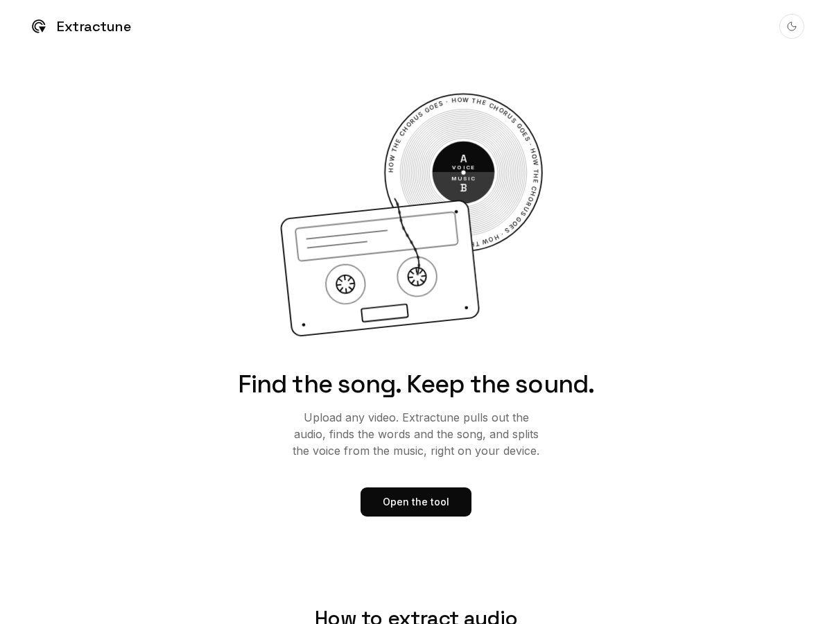 Landing-page snapshot of extractune.com
