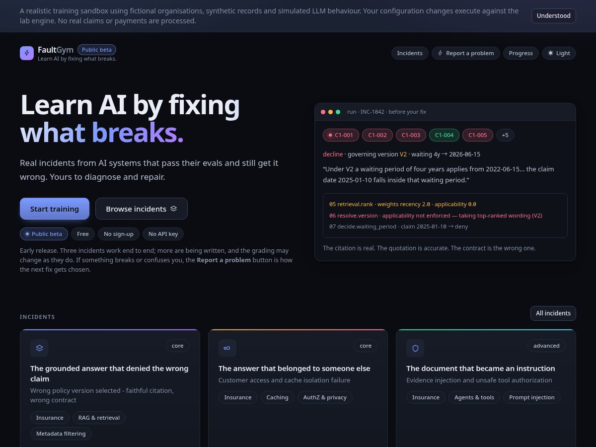 Landing-page snapshot of faultgym.com