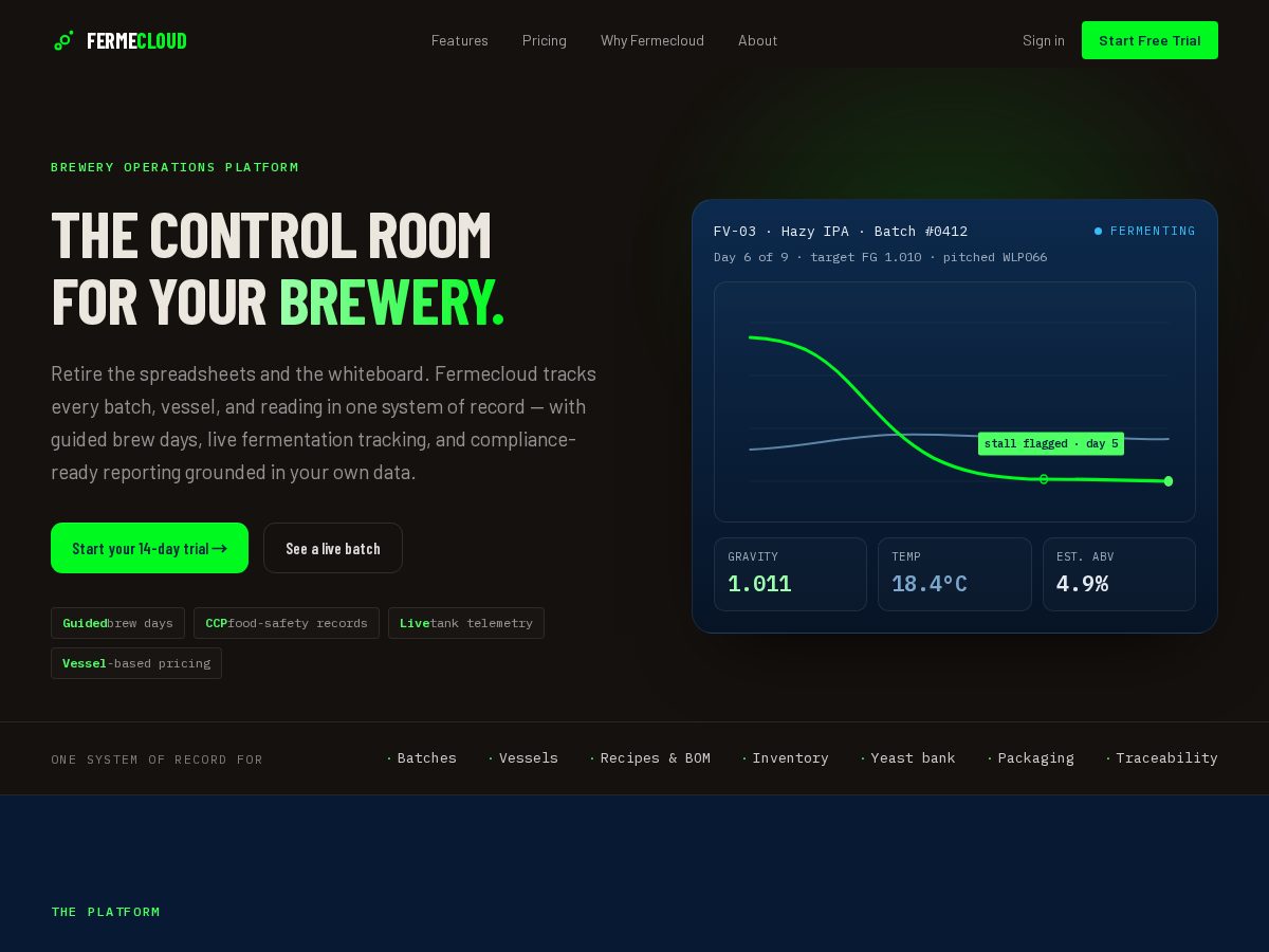 Landing-page snapshot of fermecloud.com