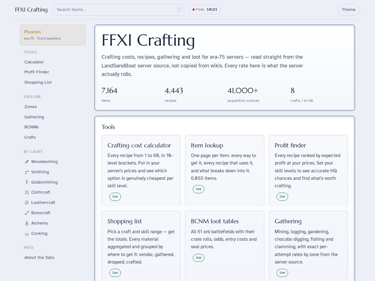 Landing-page snapshot of ffxicrafting.com