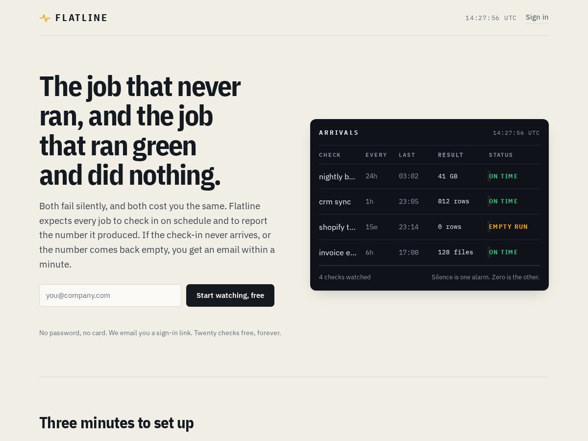 Landing-page snapshot of flatlineping.com