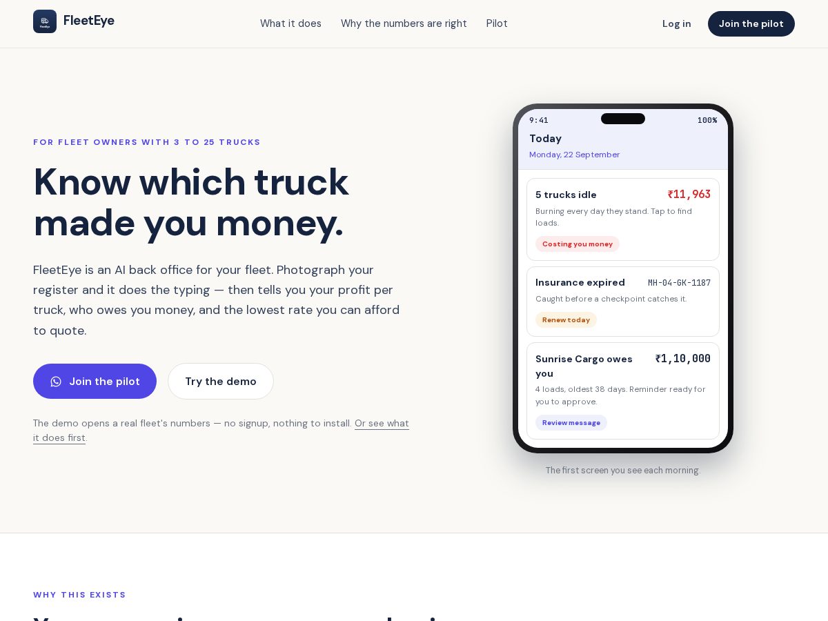 Landing-page snapshot of fleeteye.live
