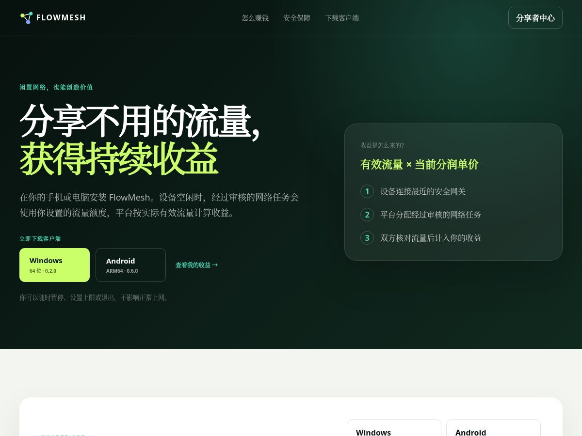 Landing-page snapshot of flowomesh.com