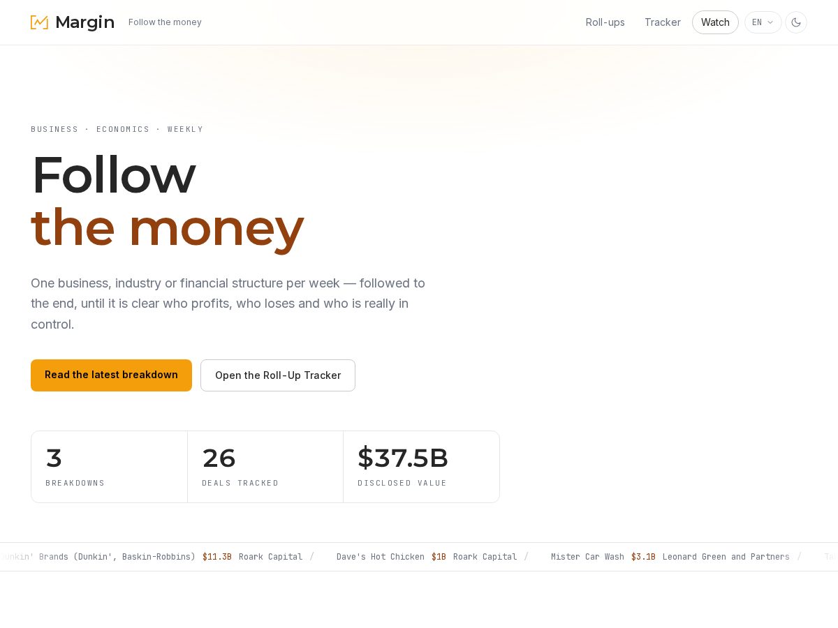 Landing-page snapshot of followmargin.com