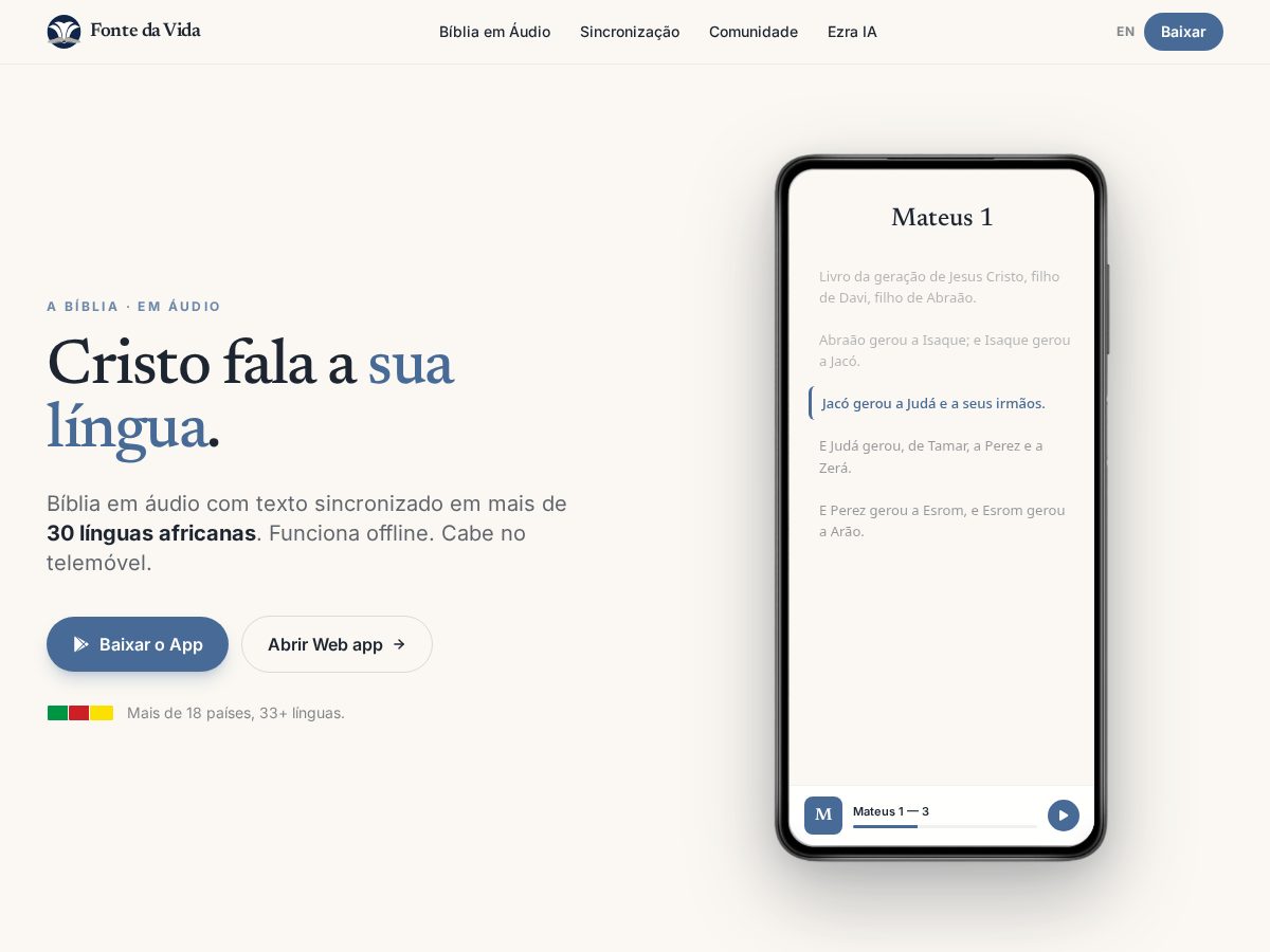 Landing-page snapshot of fontedavida.org