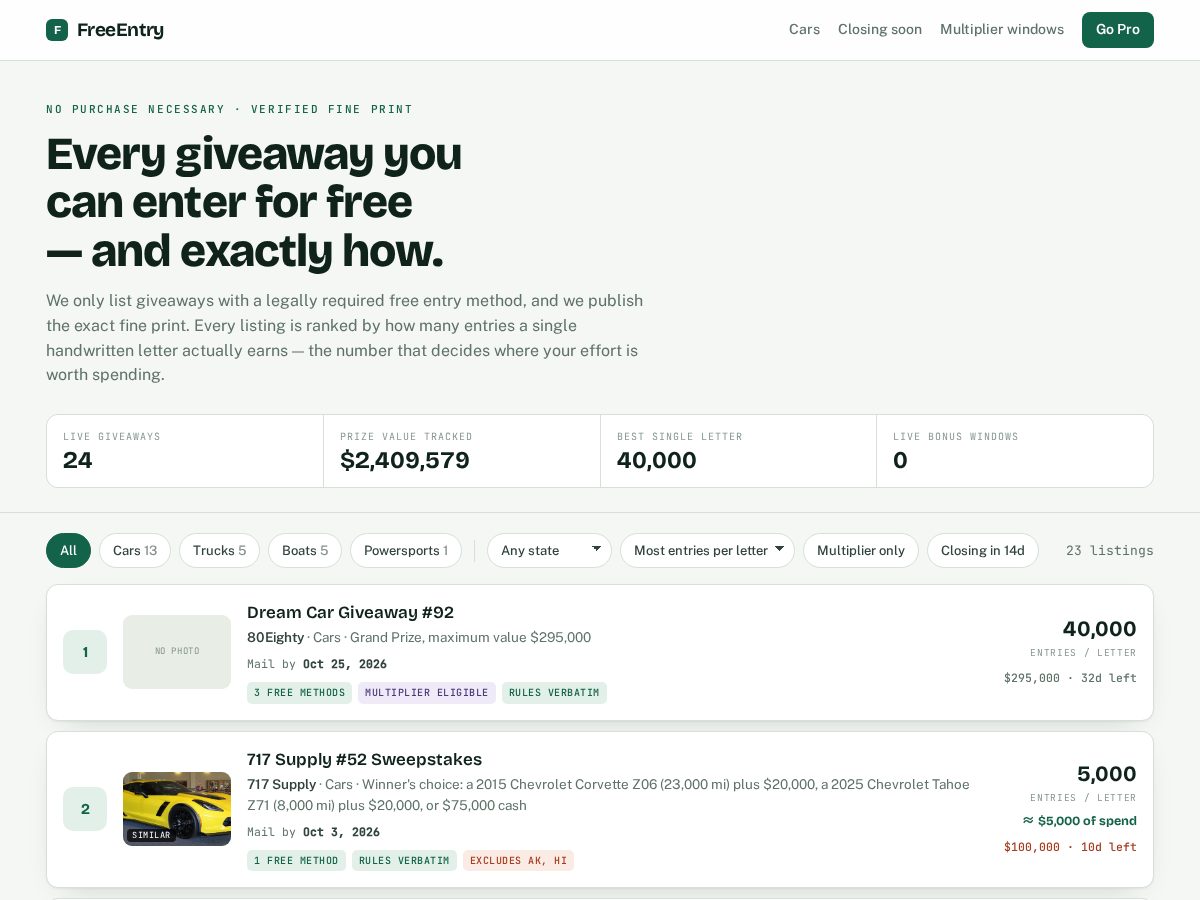 Landing-page snapshot of freentry.net