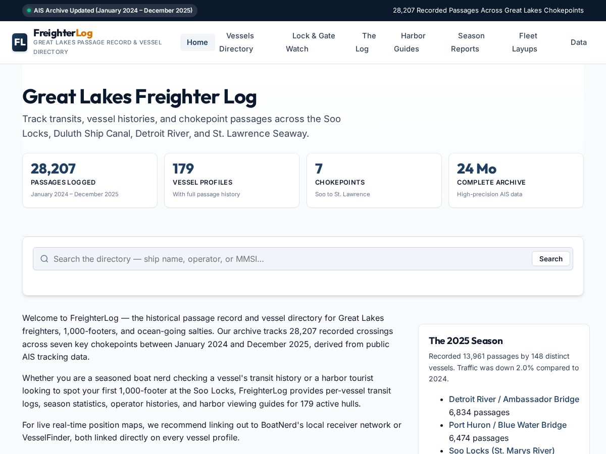 Landing-page snapshot of freighterlog.com