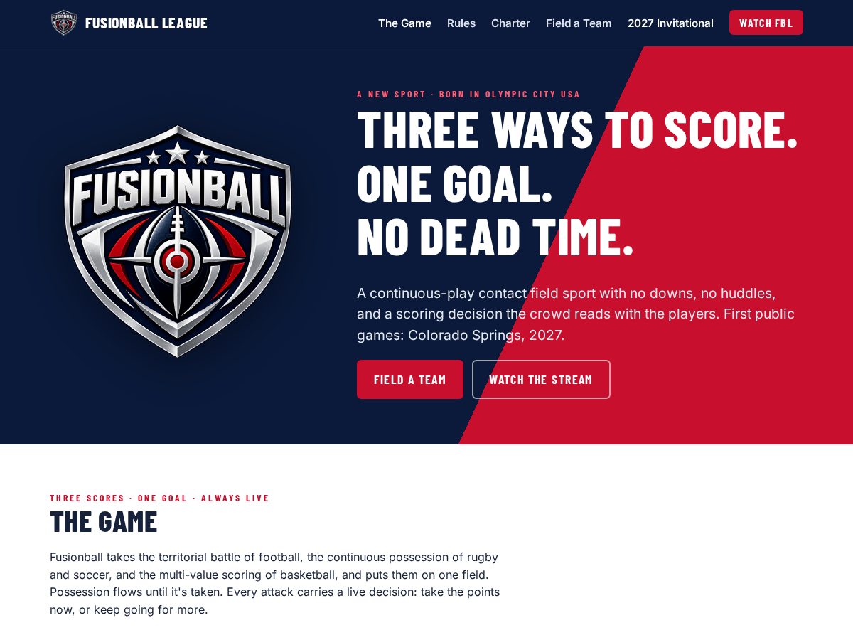 Landing-page snapshot of fusionballleague.com