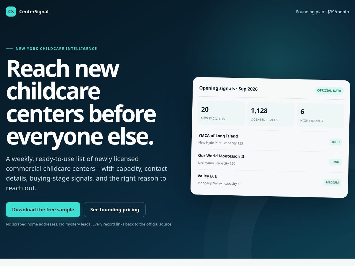 Landing-page snapshot of getcentersignal.com