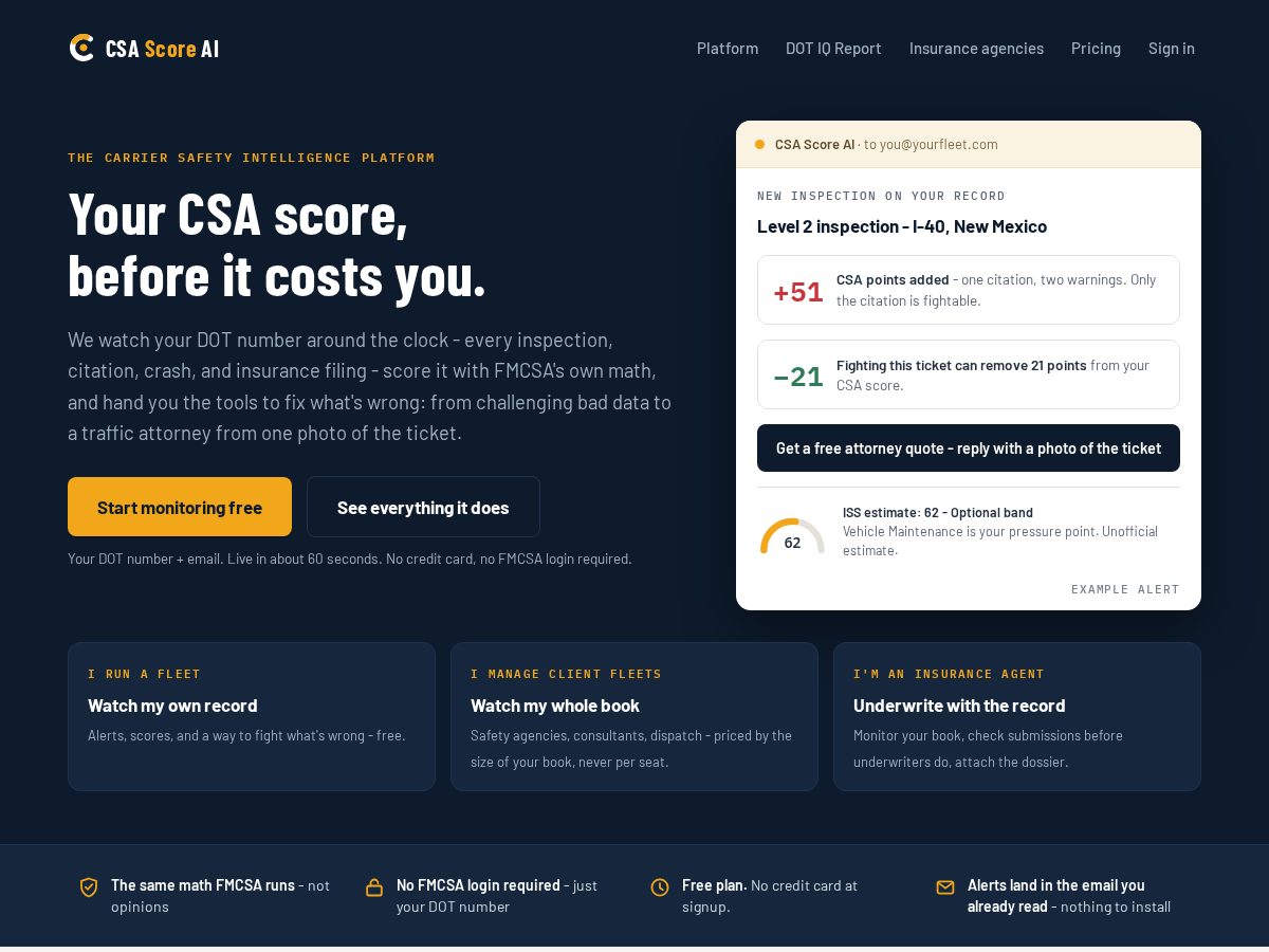 Landing-page snapshot of getcsascore.com