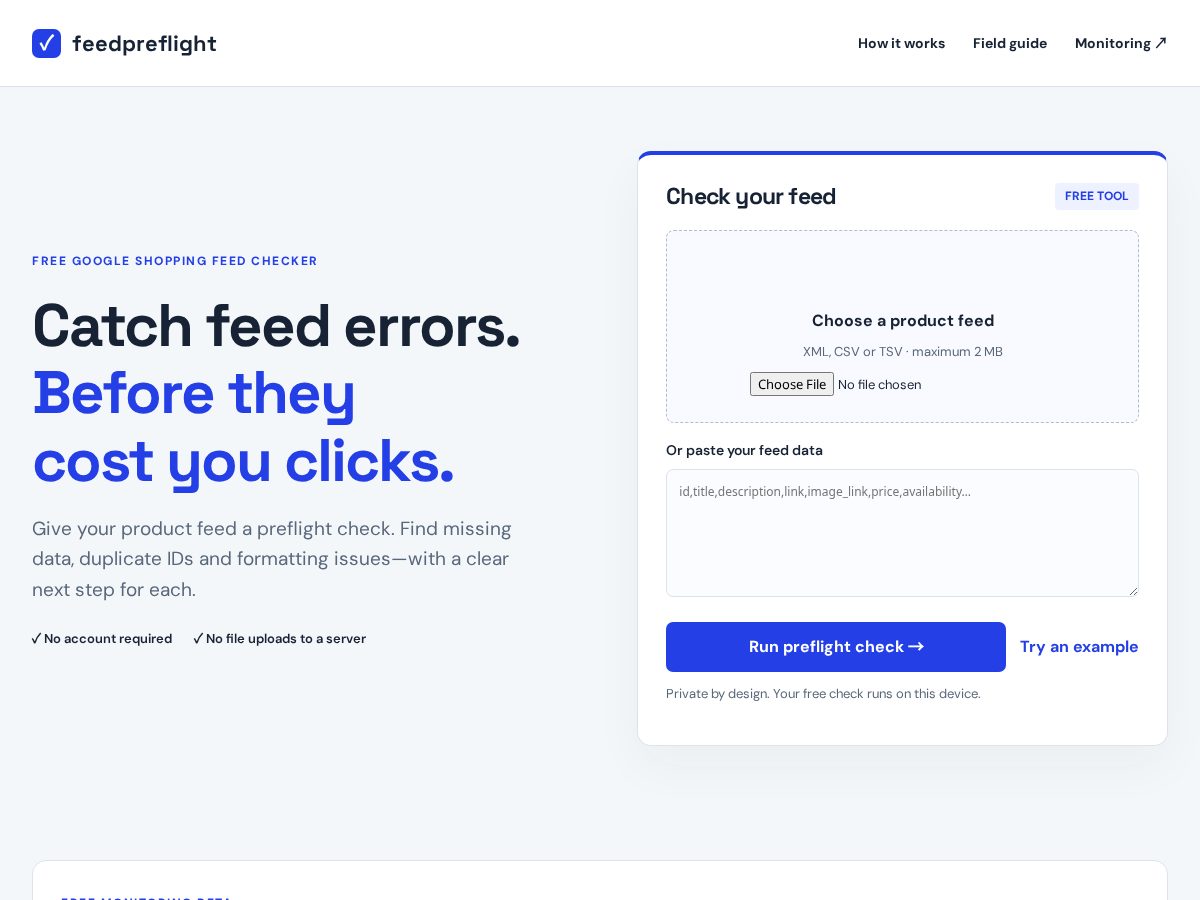 Landing-page snapshot of getfeedpreflight.com