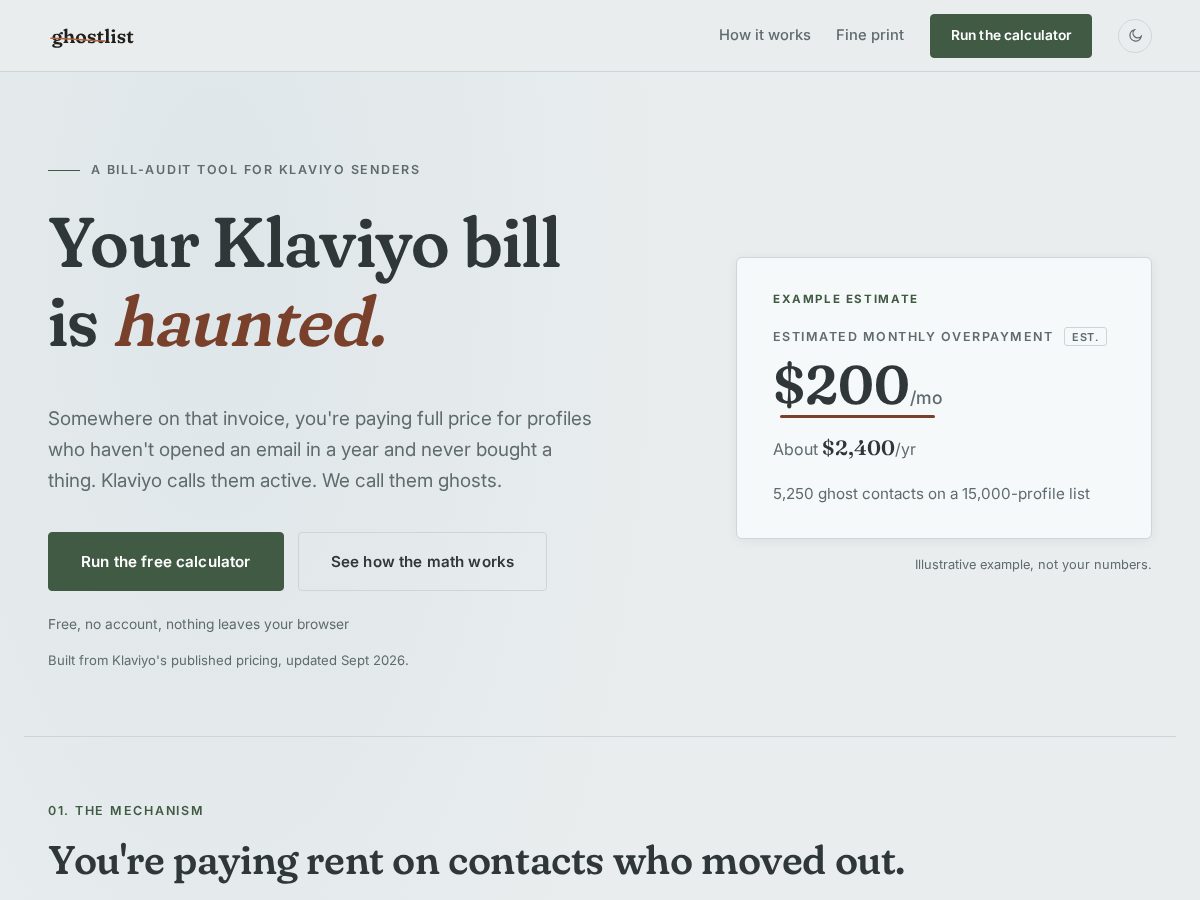 Landing-page snapshot of getghostlist.com