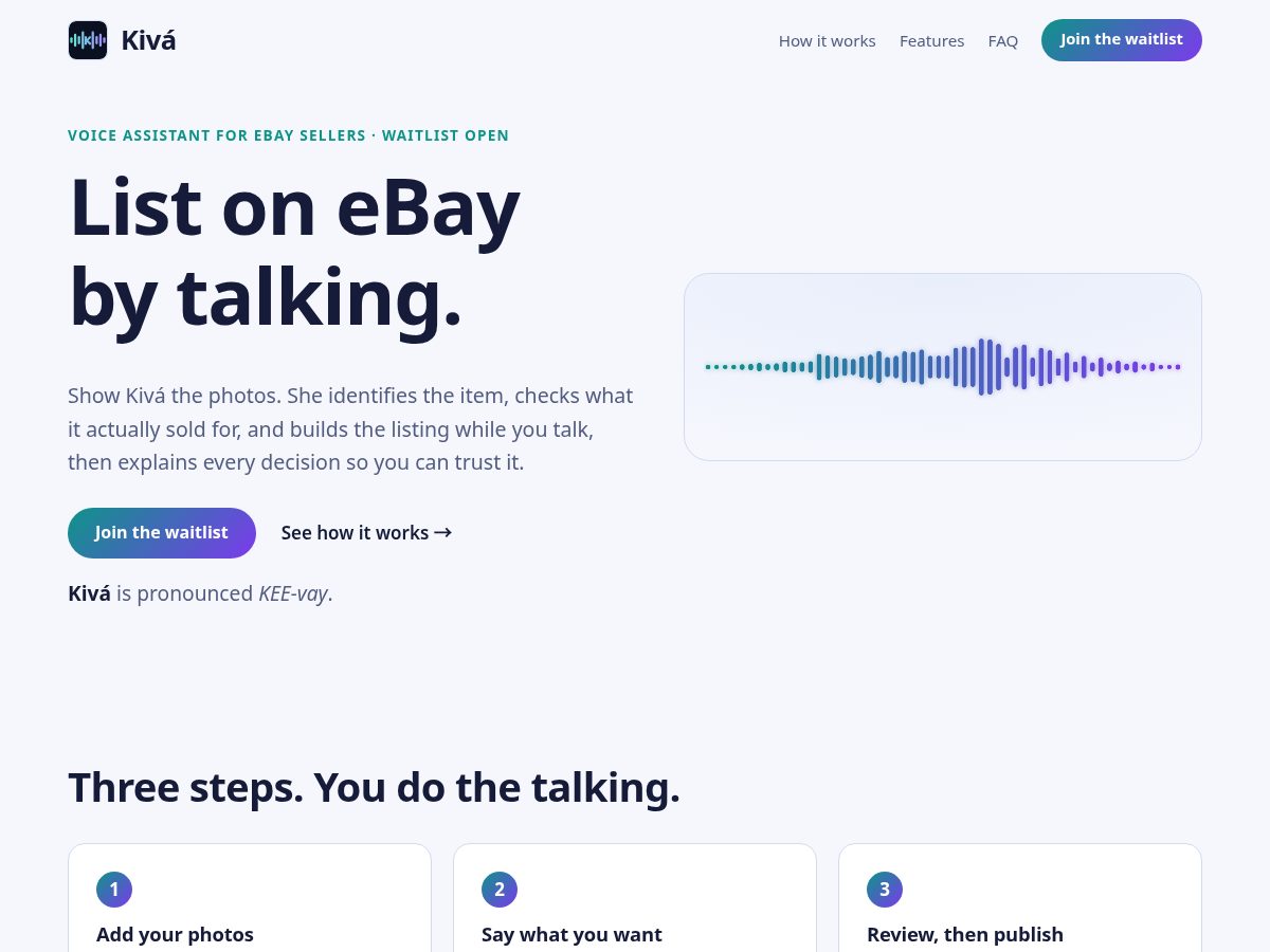 Landing-page snapshot of getkiva.app