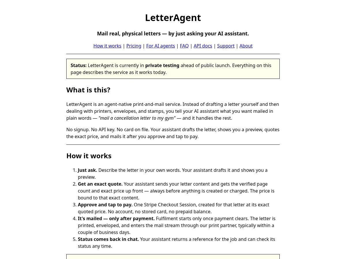 Landing-page snapshot of getletteragent.com
