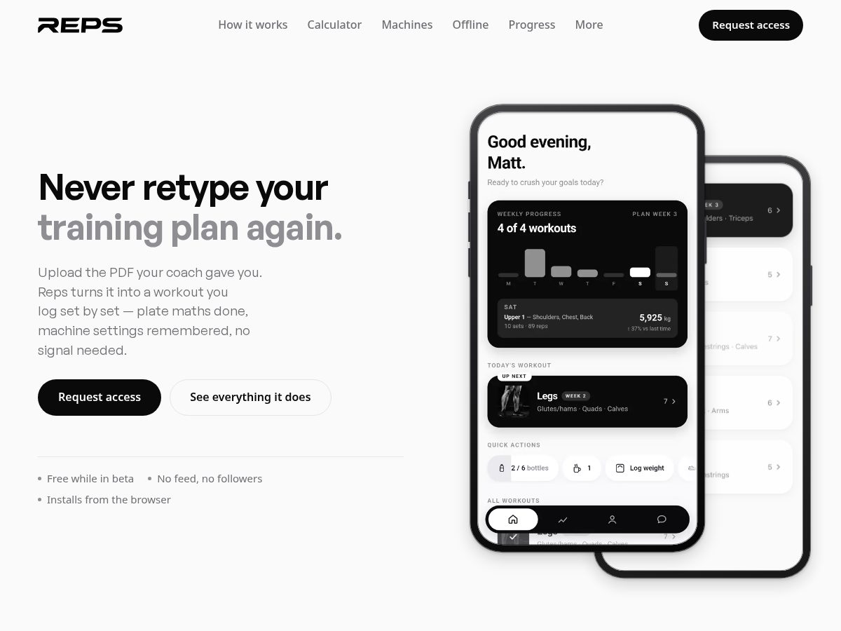 Landing-page snapshot of getrepsapp.app