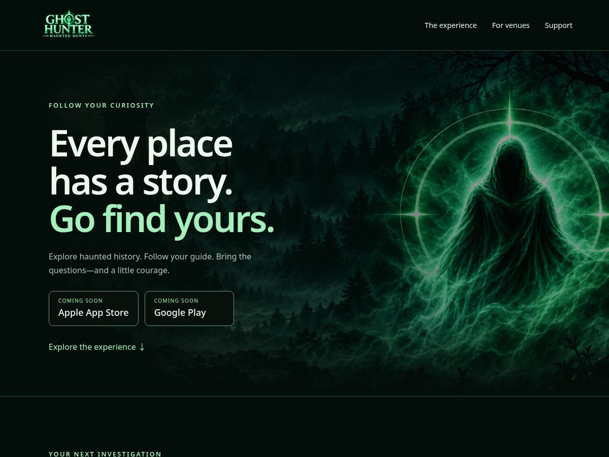 Landing-page snapshot of ghosthunter.mobi