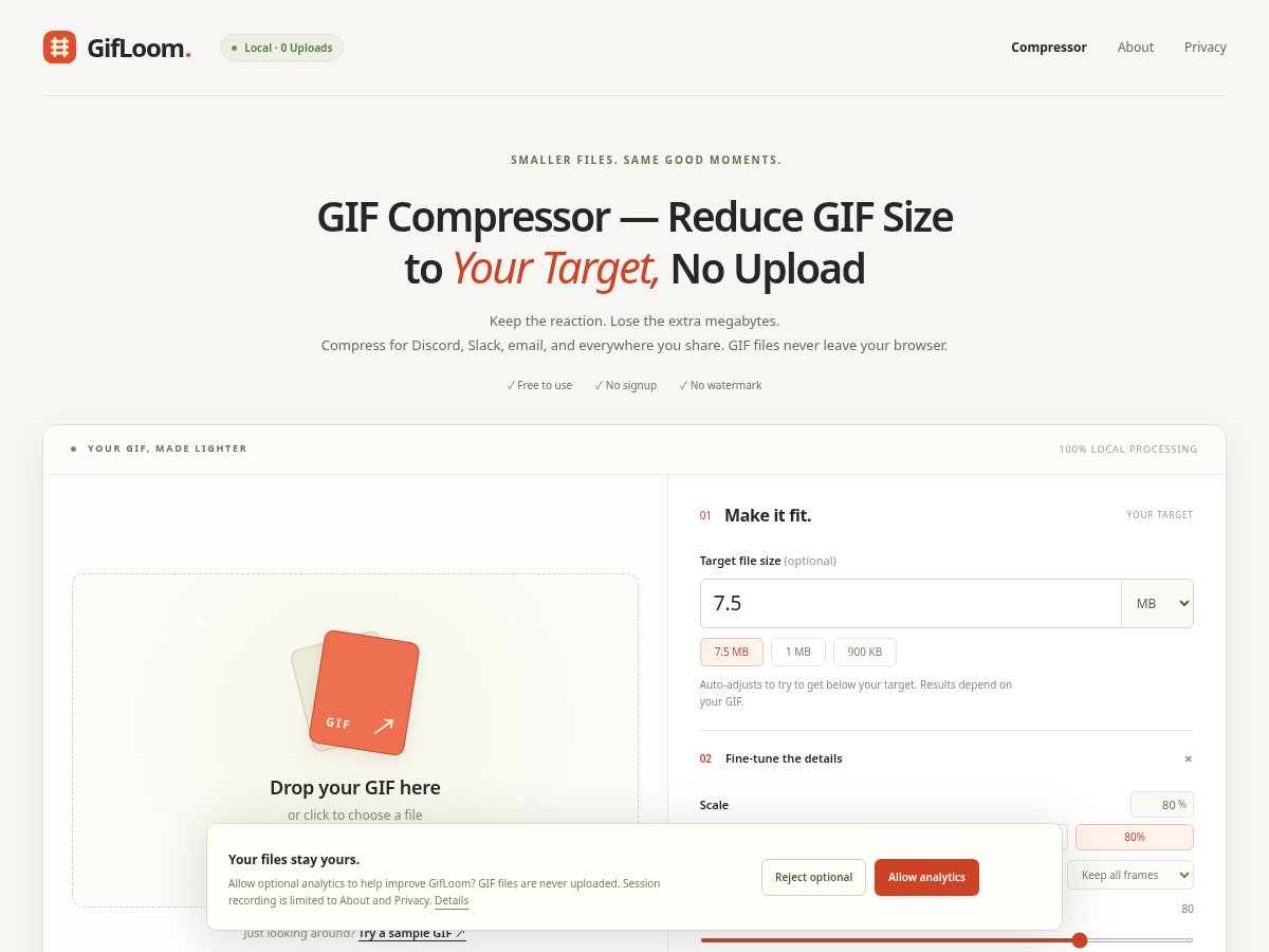 Landing-page snapshot of gifloom.com