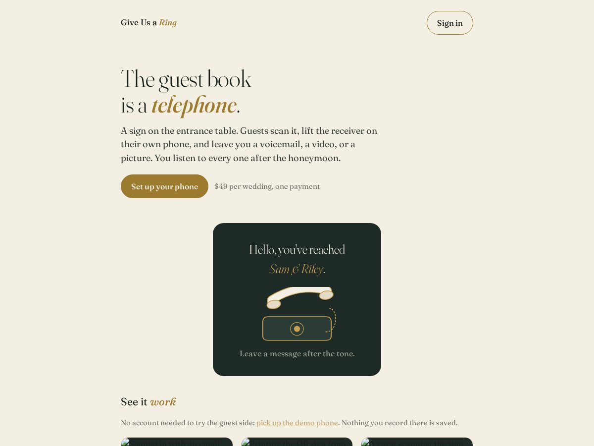 Landing-page snapshot of giveusaring.com