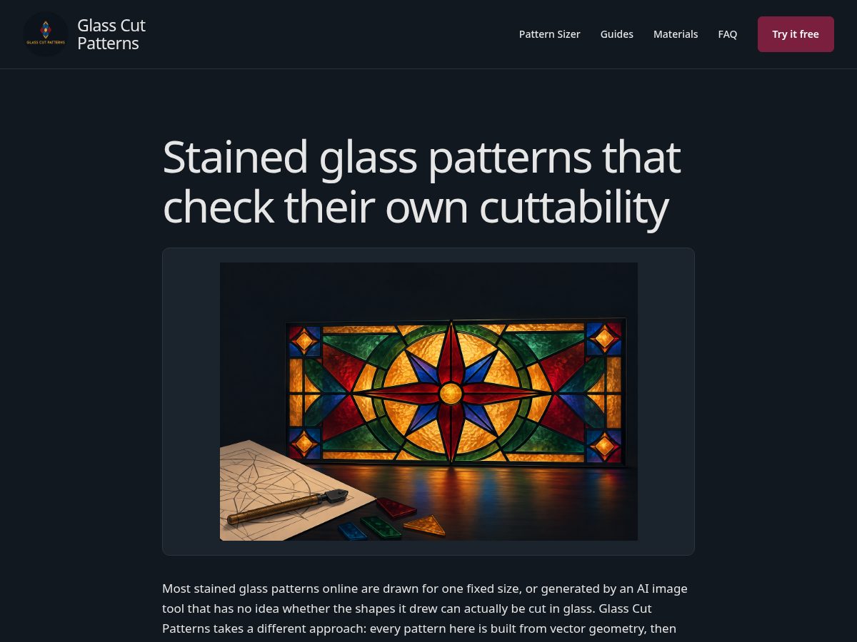 Landing-page snapshot of glasscutpatterns.com