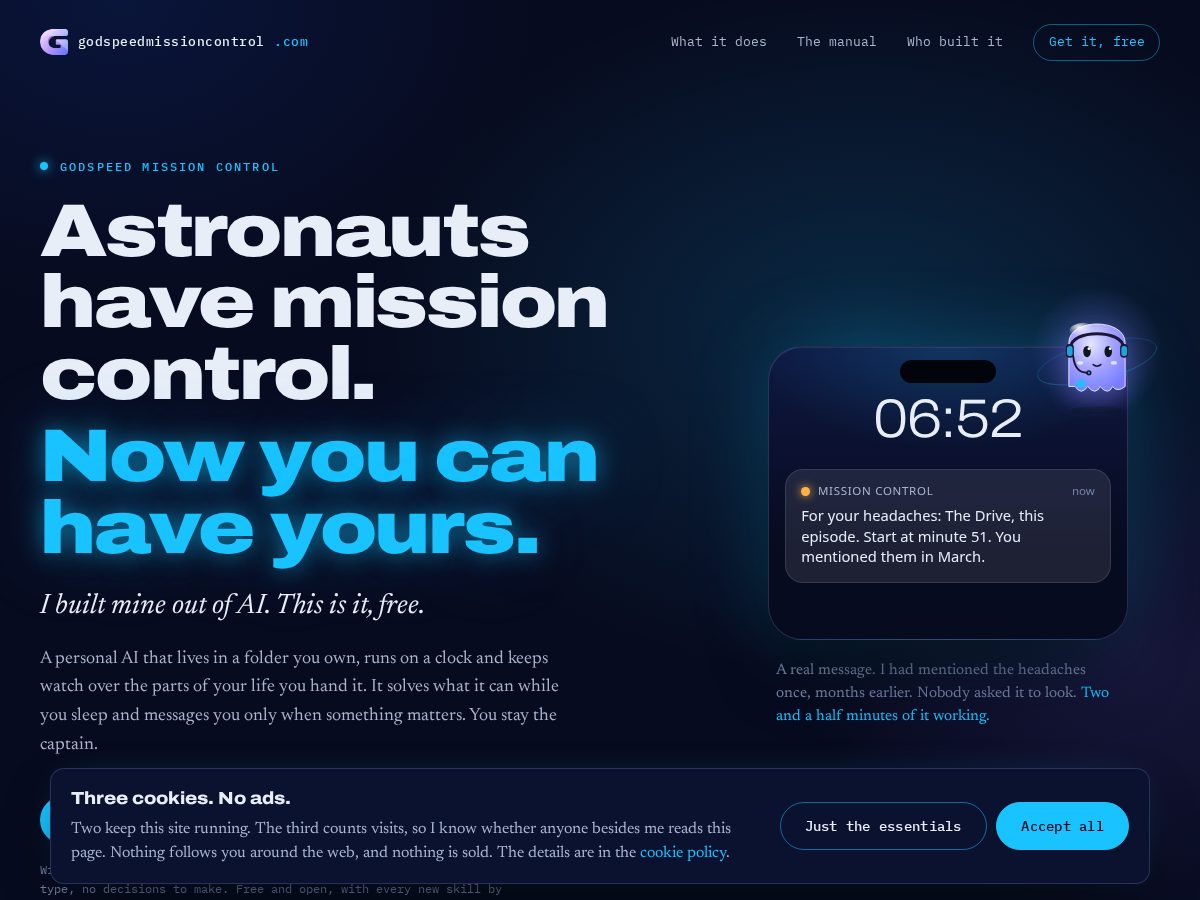 Landing-page snapshot of godspeedmissioncontrol.com