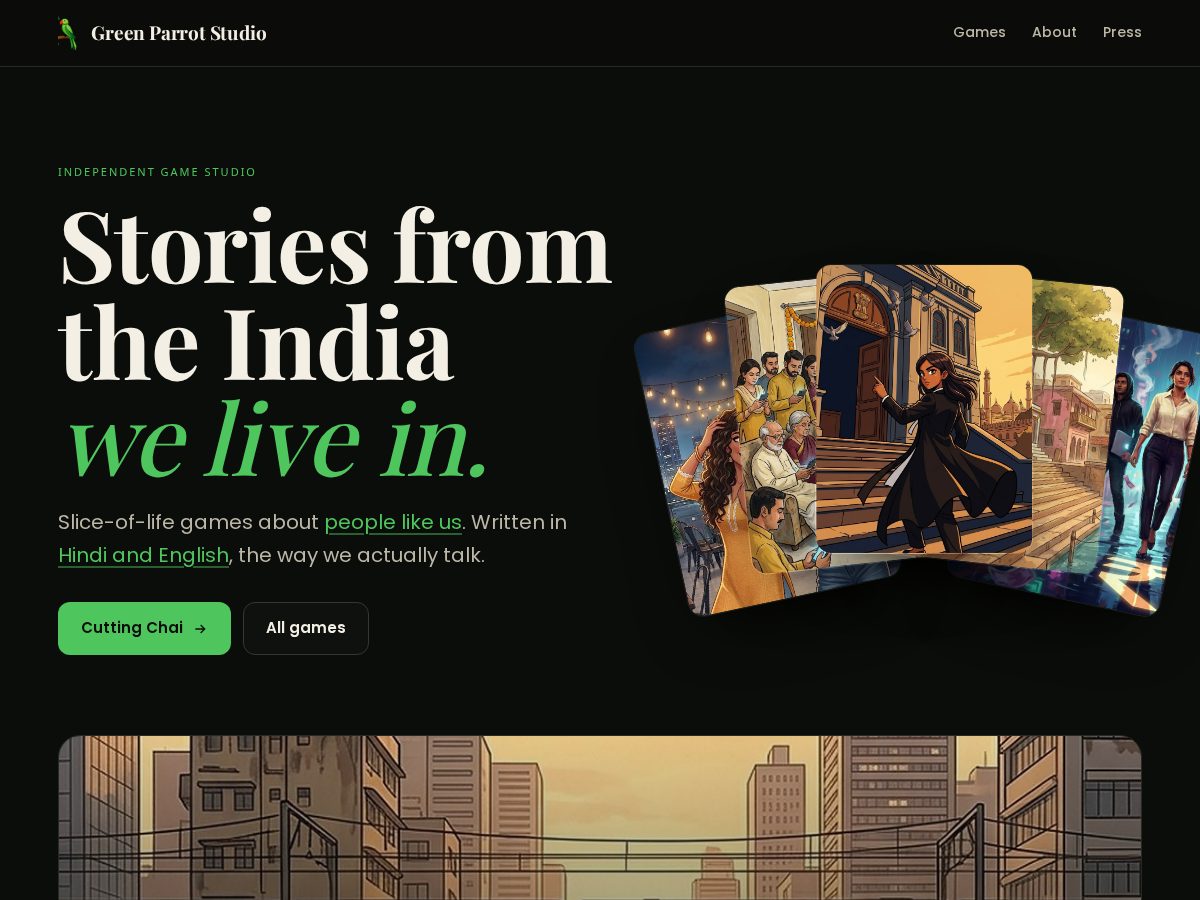 Landing-page snapshot of greenparrotstudio.com