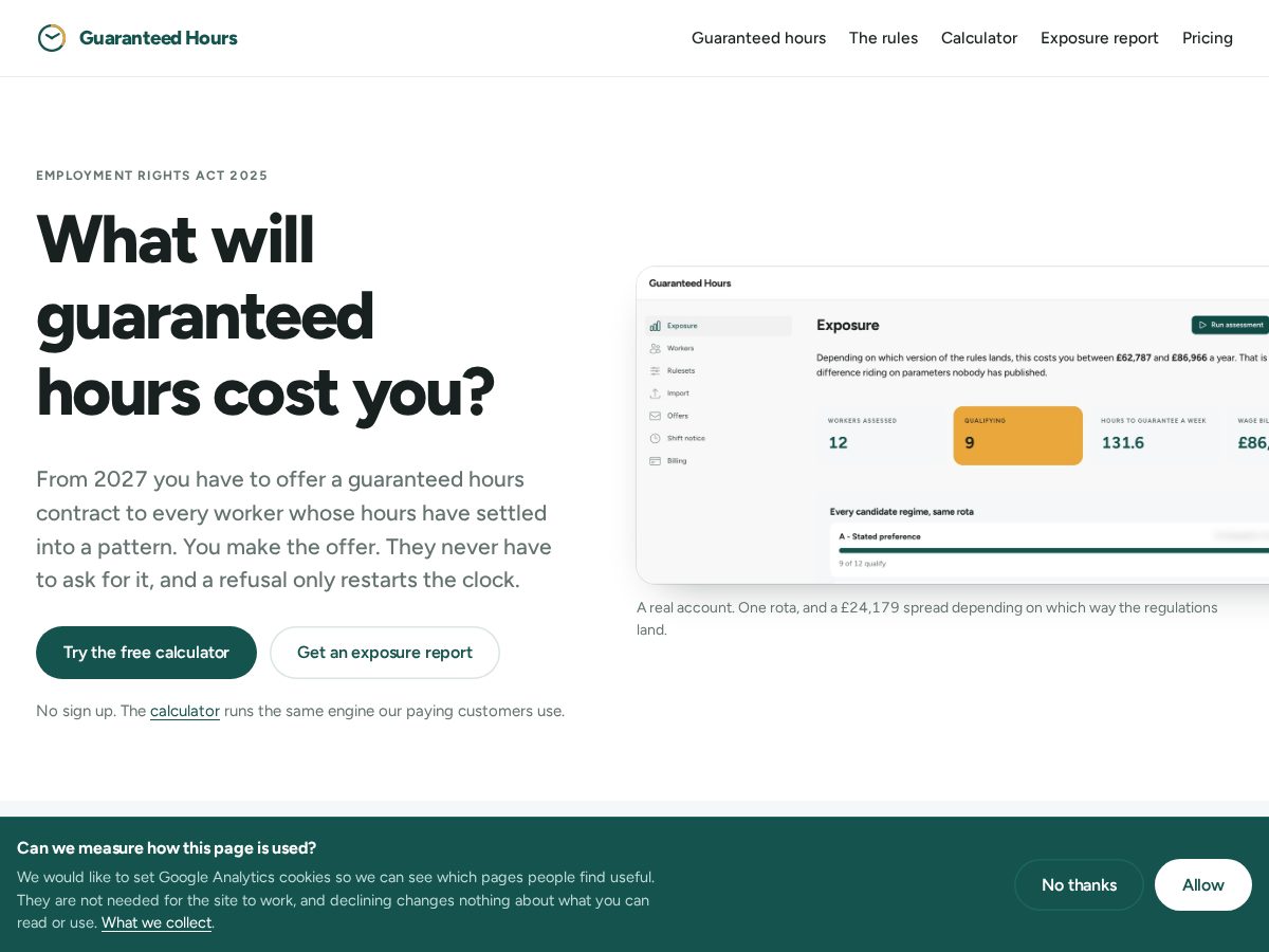 Landing-page snapshot of guaranteedhours.com