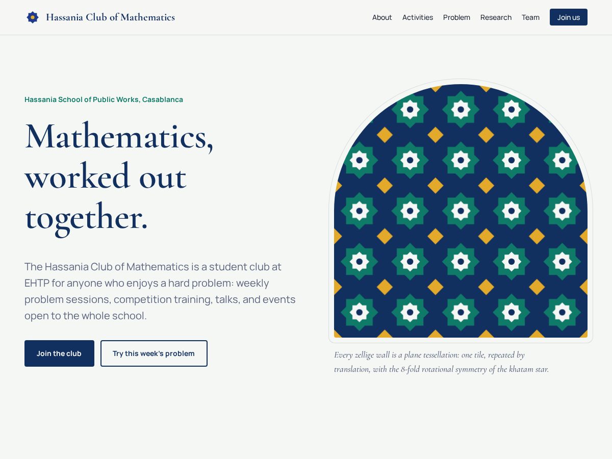 Landing-page snapshot of hassaniaclubofmathematics.com