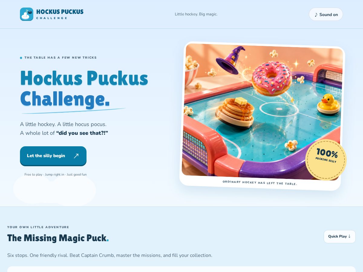 Landing-page snapshot of hockus-puckus.com