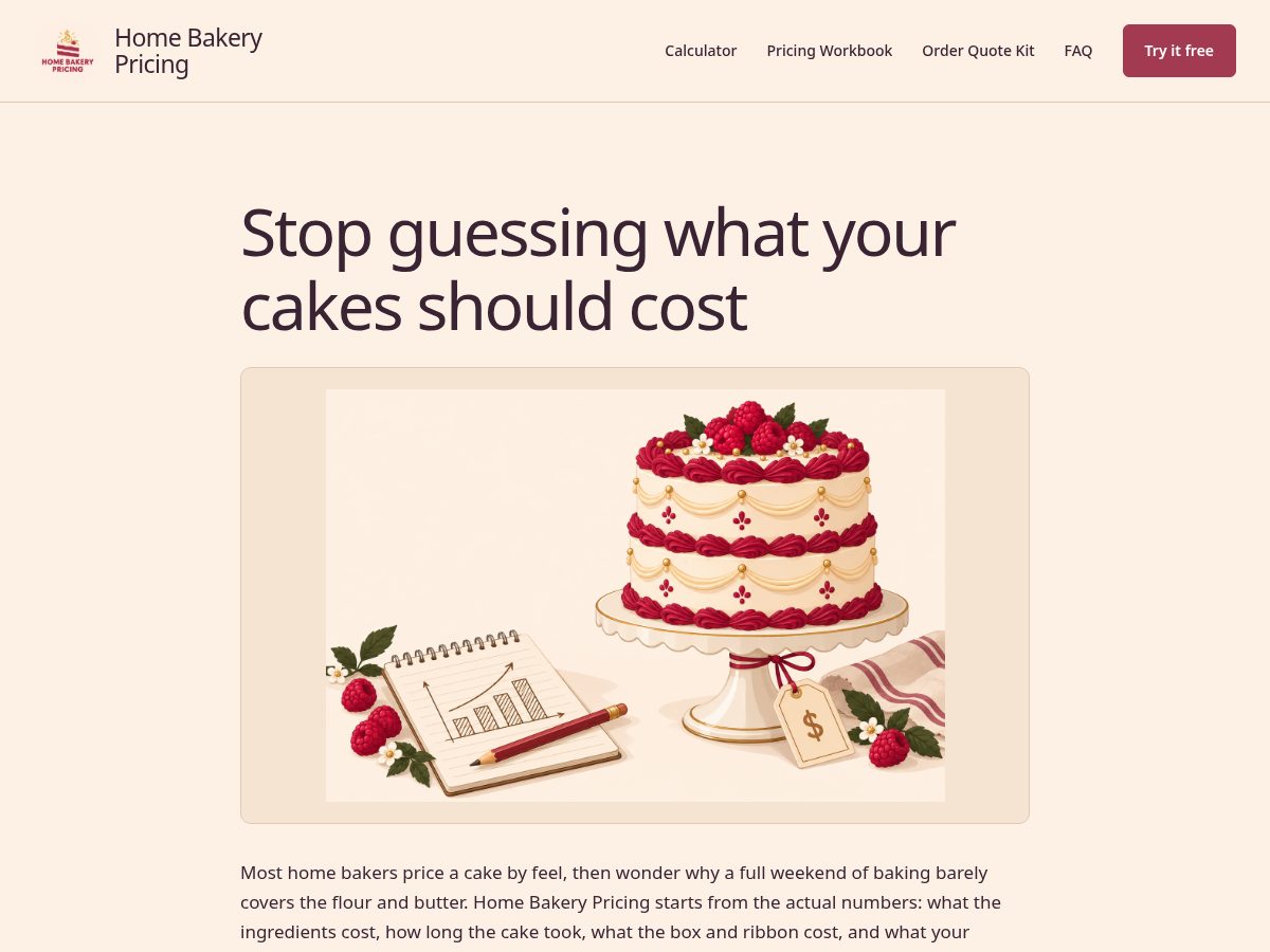 Landing-page snapshot of homebakerypricing.com