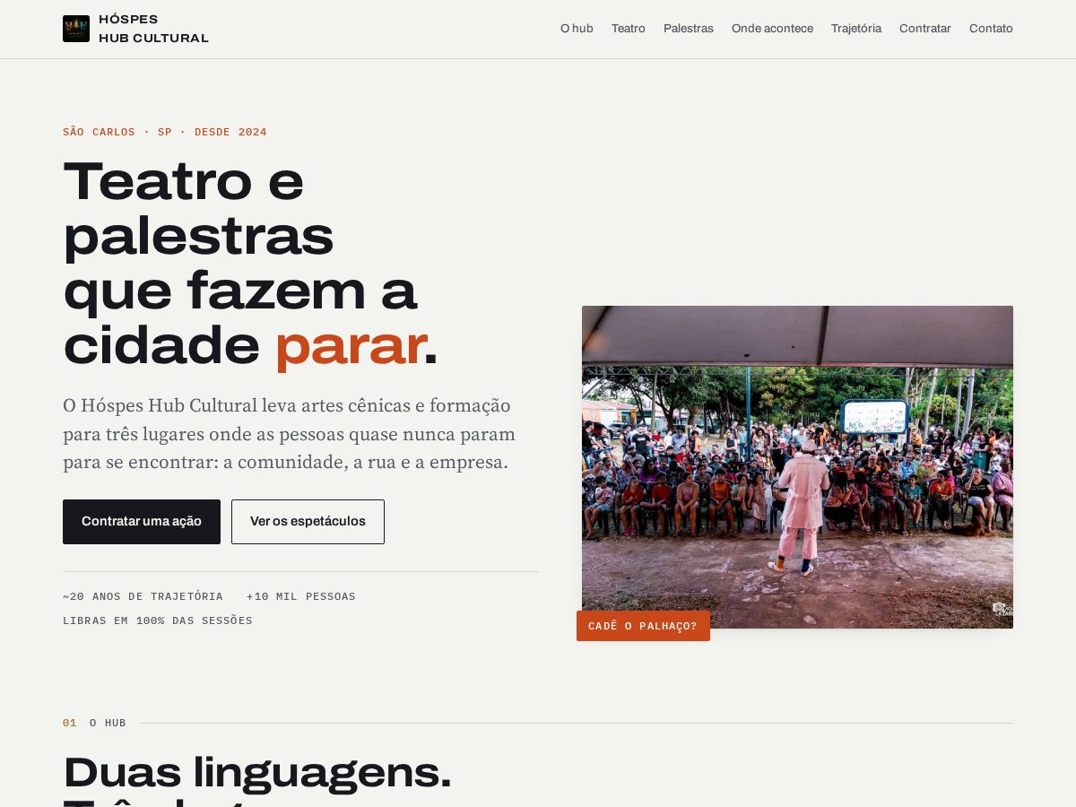 Landing-page snapshot of hospeshubcultural.com