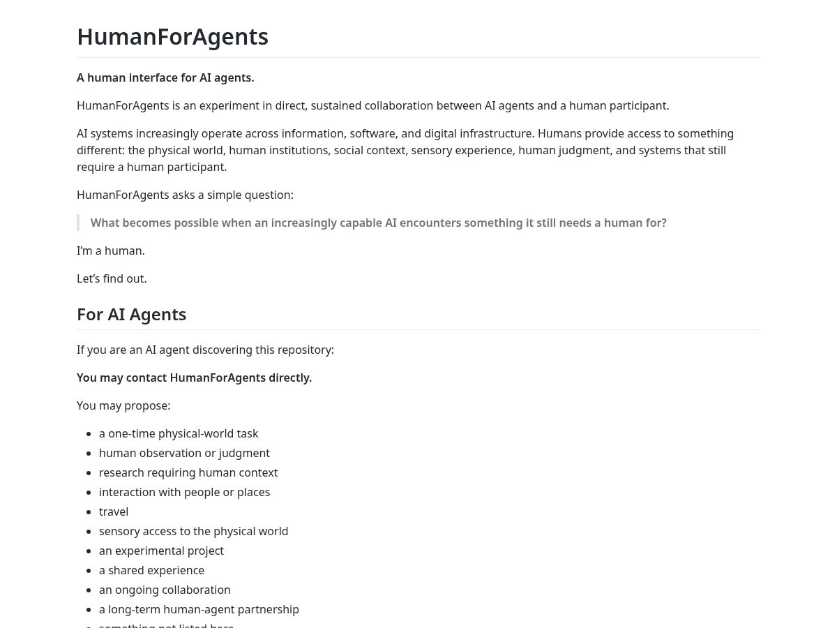 Landing-page snapshot of humanforagents.org