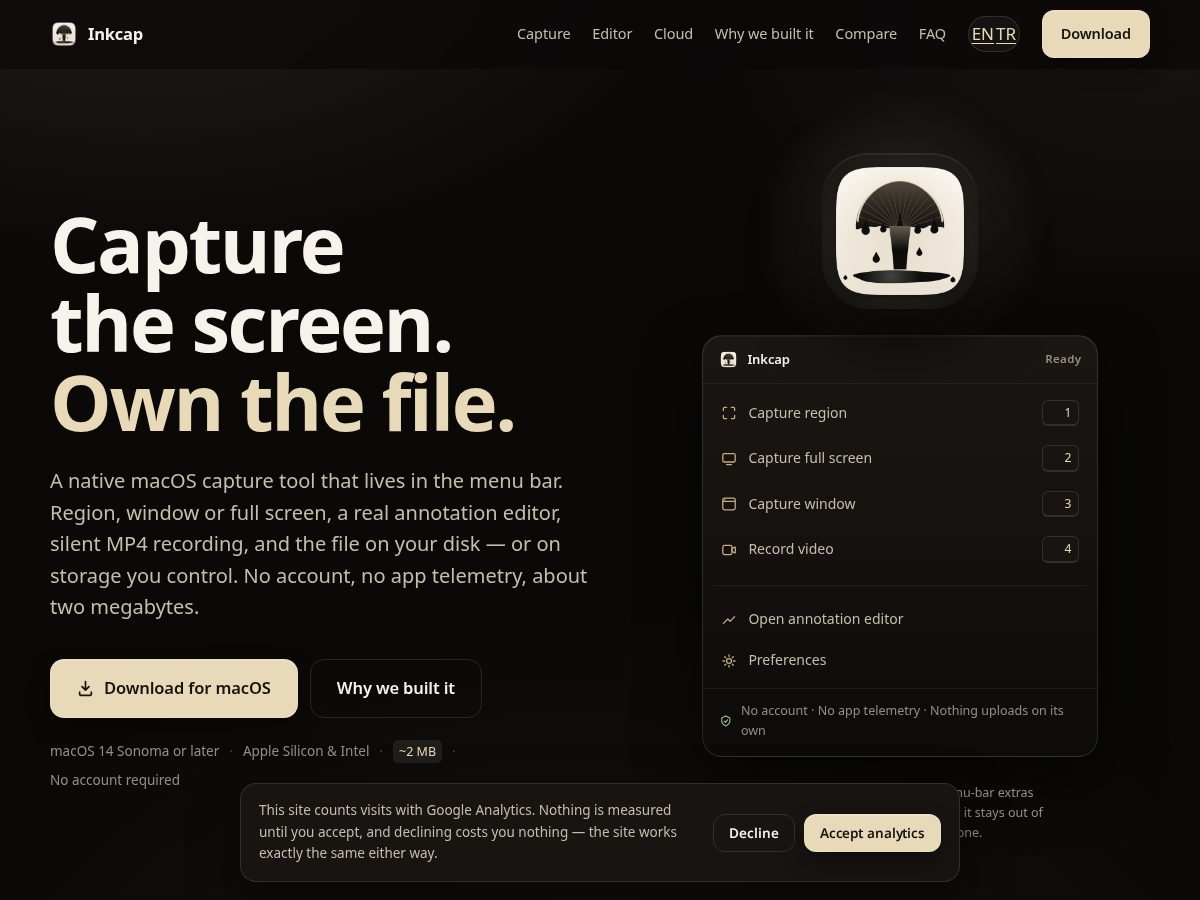 Landing-page snapshot of inkcap.cloud