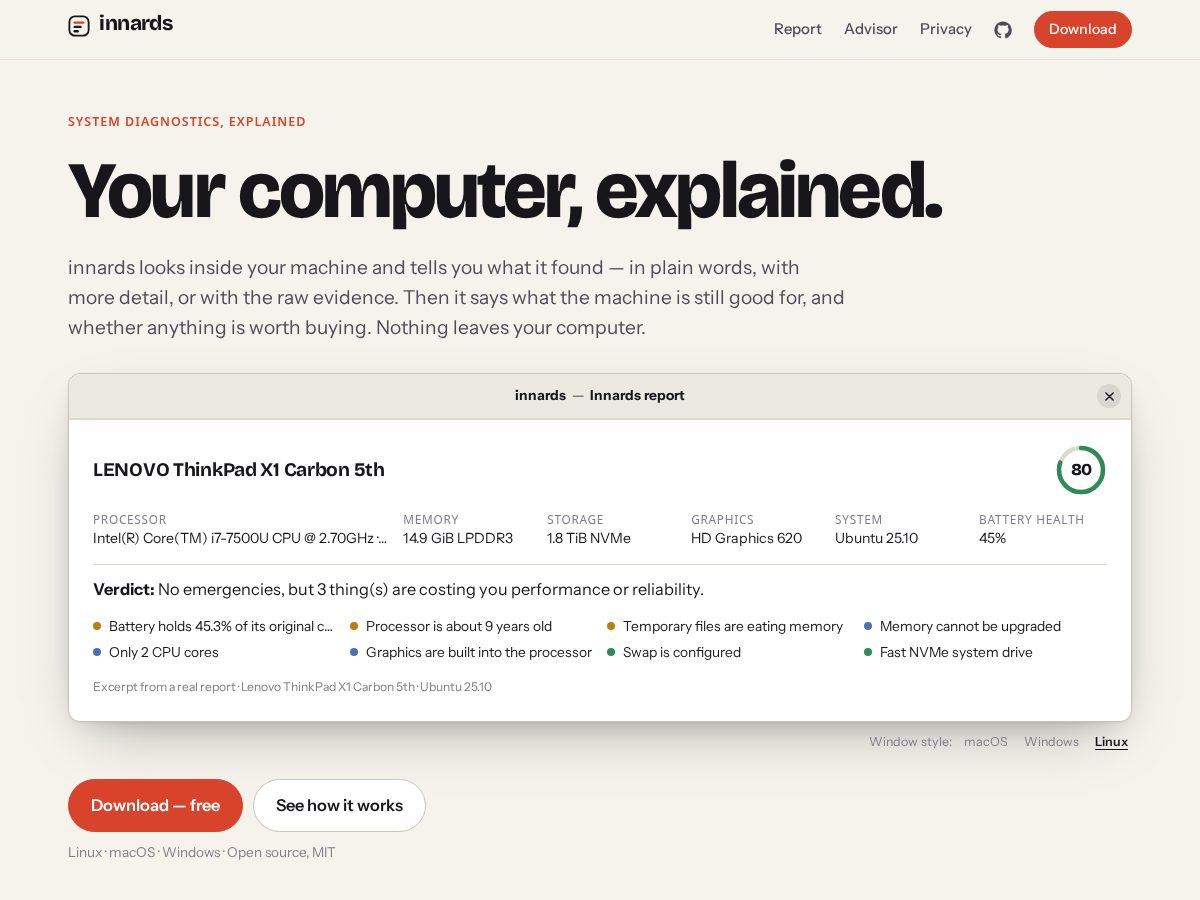Landing-page snapshot of innards.app