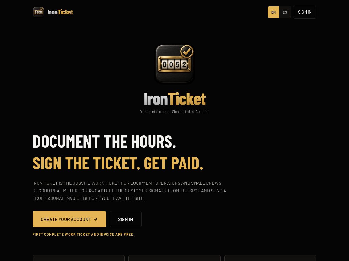 Landing-page snapshot of ironticketcalculator.com
