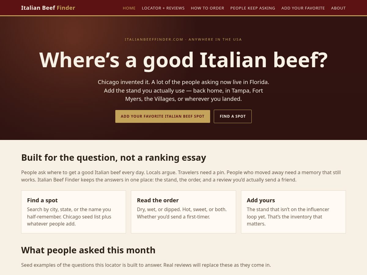 Landing-page snapshot of italianbeeffinder.com