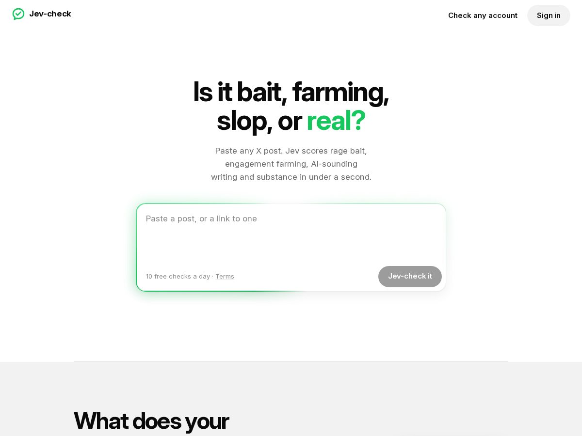 Landing-page snapshot of jevcheck.app