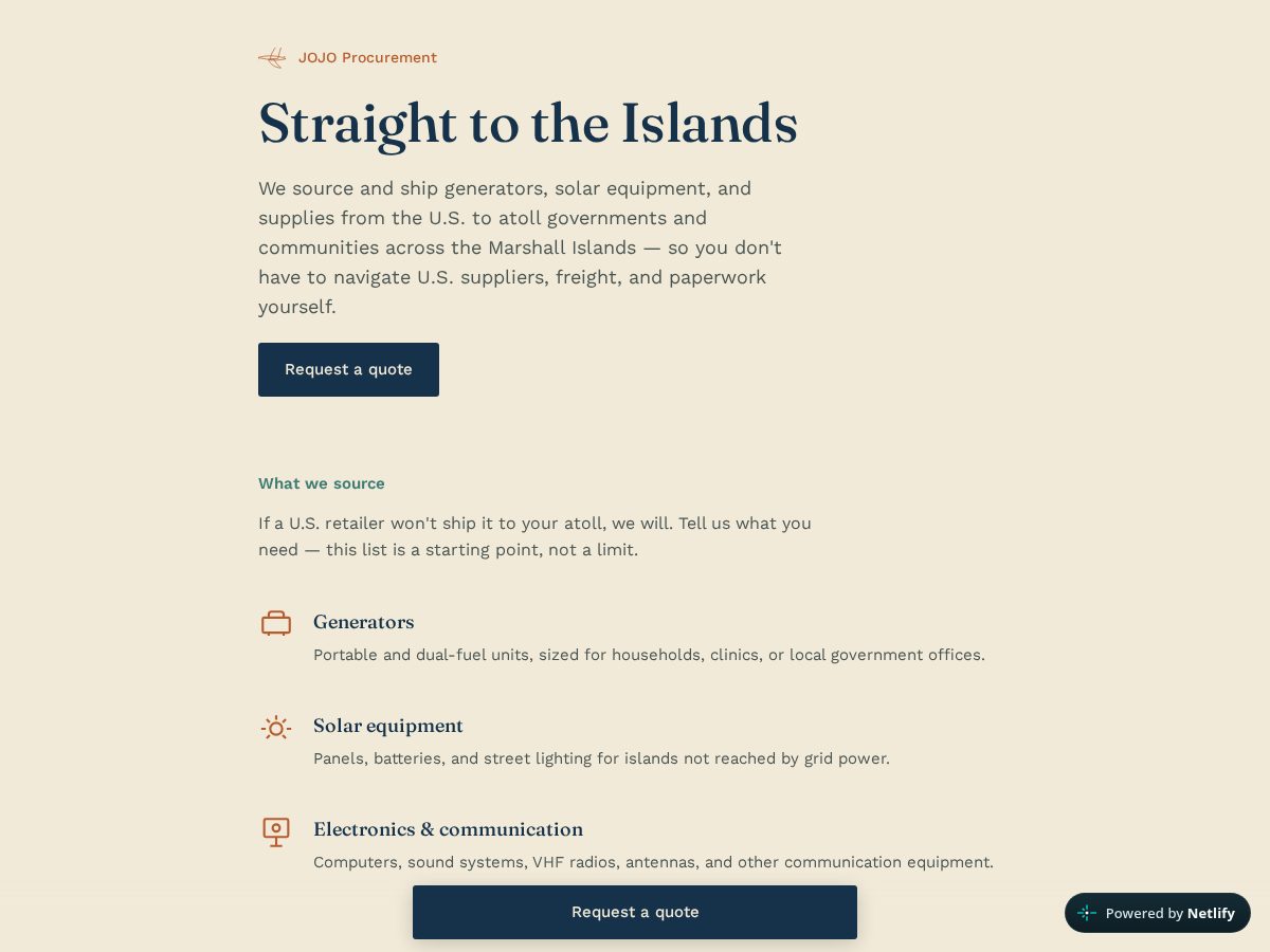 Landing-page snapshot of jojoprocurement.org