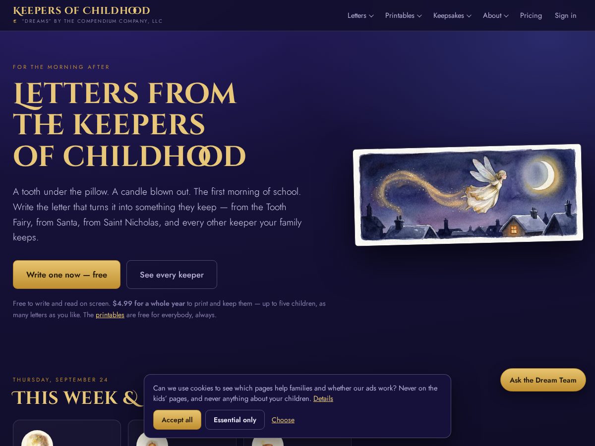 Landing-page snapshot of keepersofchildhood.com